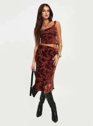 Devore Midi Skirt Burgundy Basic Layers