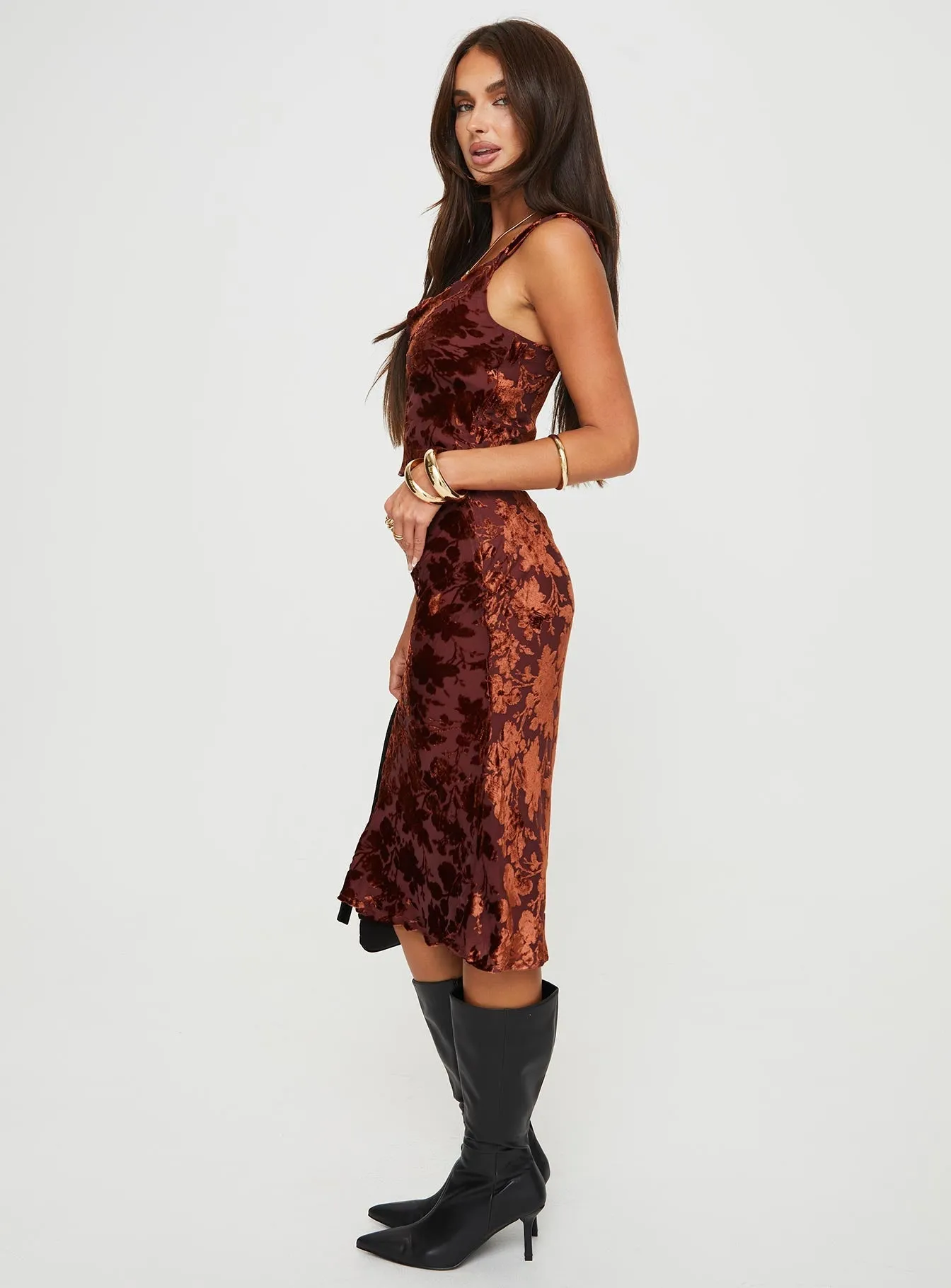 Devore Midi Skirt Burgundy Soft Outfit Modern Details