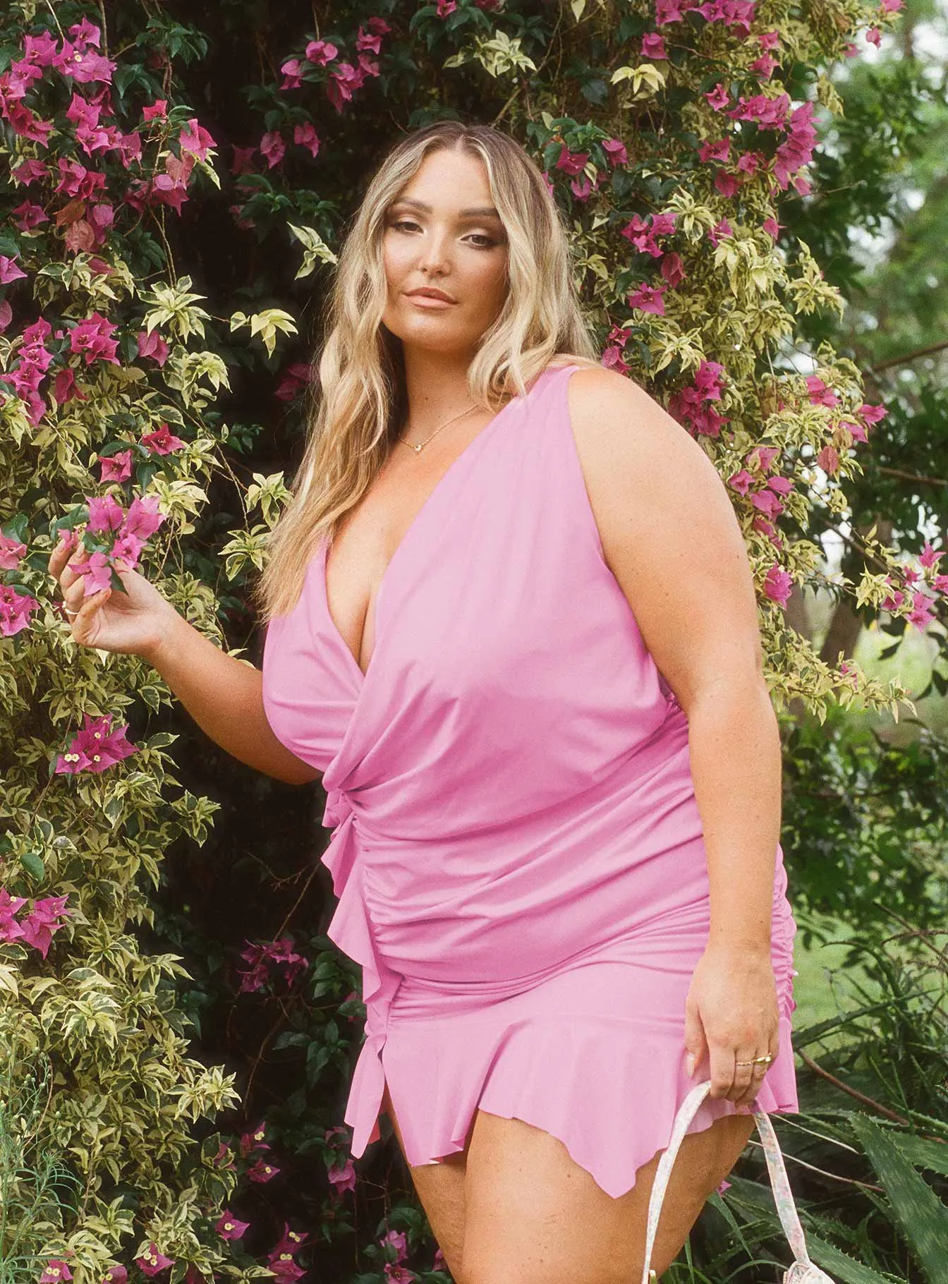 Devotion Mini Dress Pink Curve Soft Shine