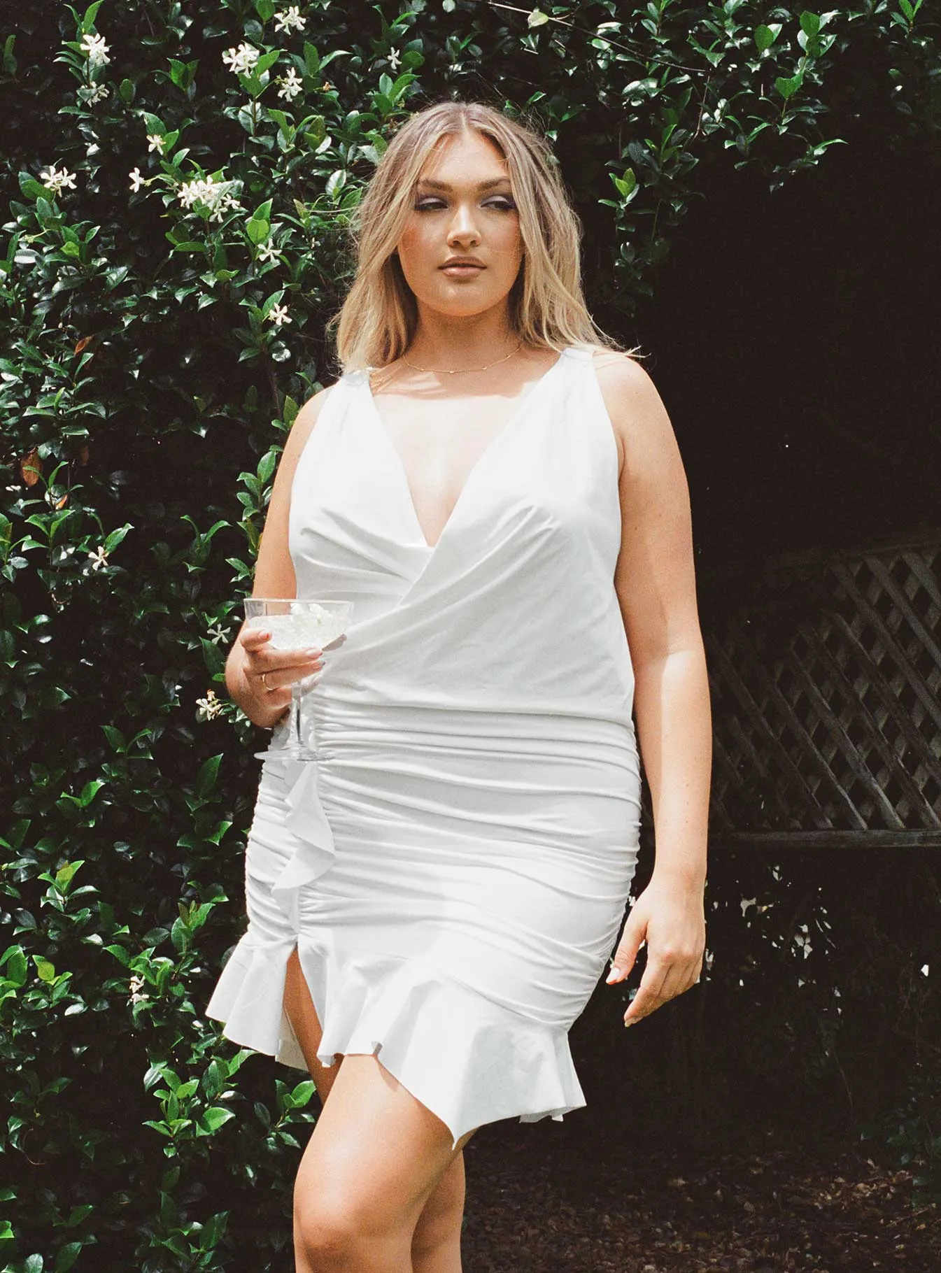 Devotion Mini Dress White Eco Shiny surface Feminine fit-and-flare silhouette