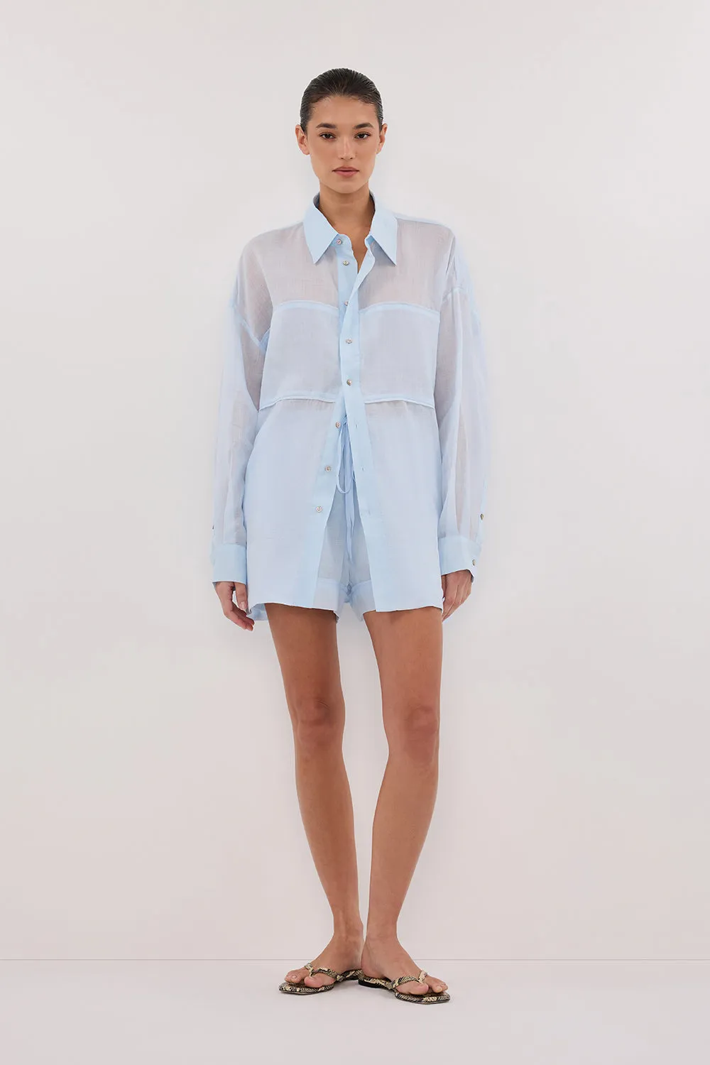 Lightweight Layer KAI CORNFLOWER OVERSIZED RAMIE LONG SLEEVE SHIRT