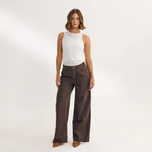 ThermalInsulation Dipped-Waist Wide-Leg Jeans - Espresso