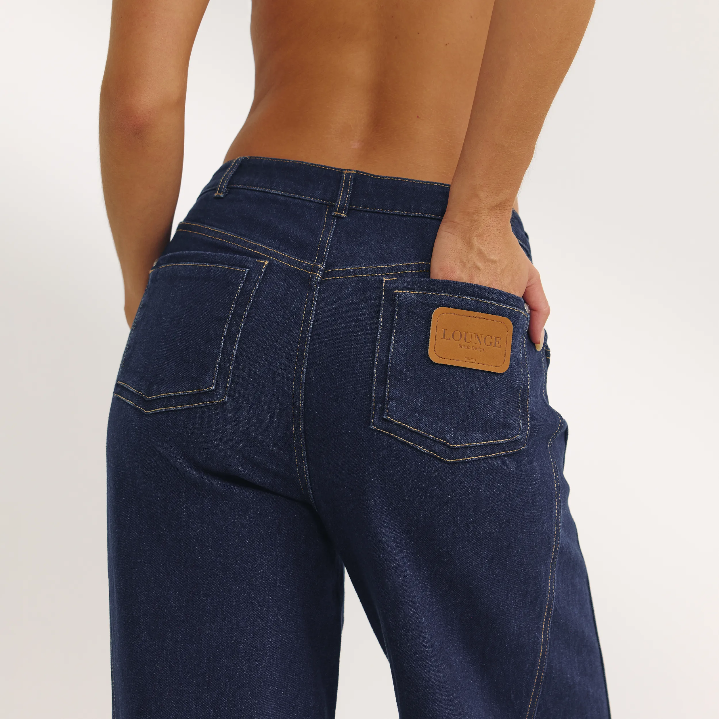 Adjustable loop Everyday Must-have Dipped-Waist Wide-Leg Jeans - Indigo Blue