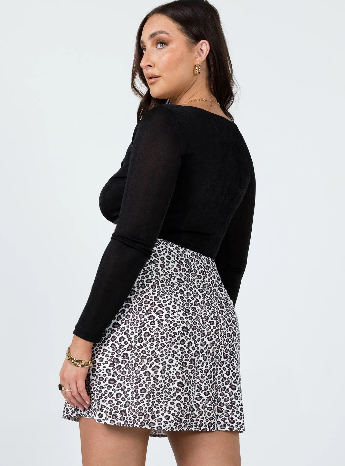 Reinforced Hems Selby Mini Skirt Black / White Leopard