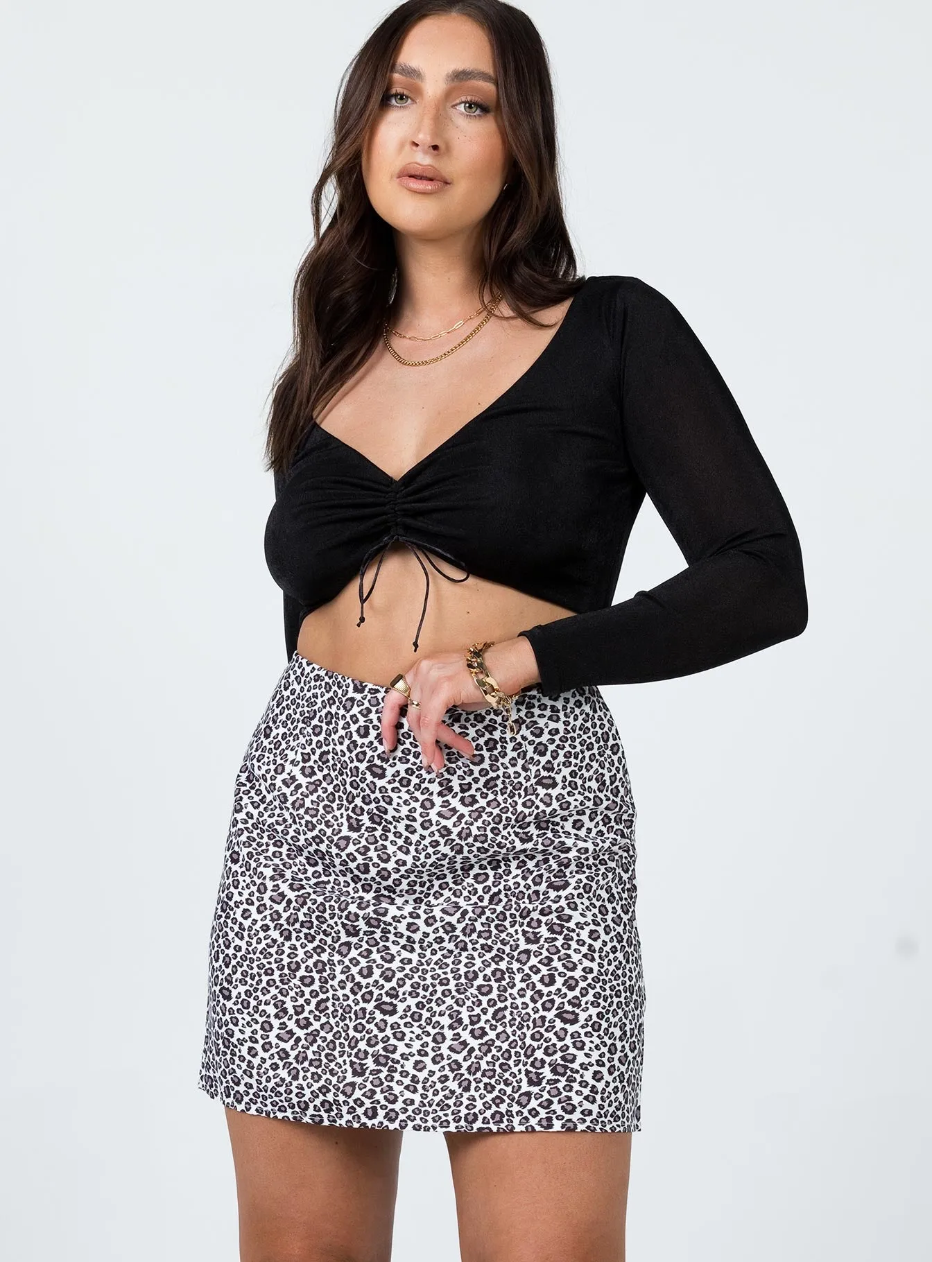 Bold Cut Spring Brunch Selby Mini Skirt Black / White Leopard