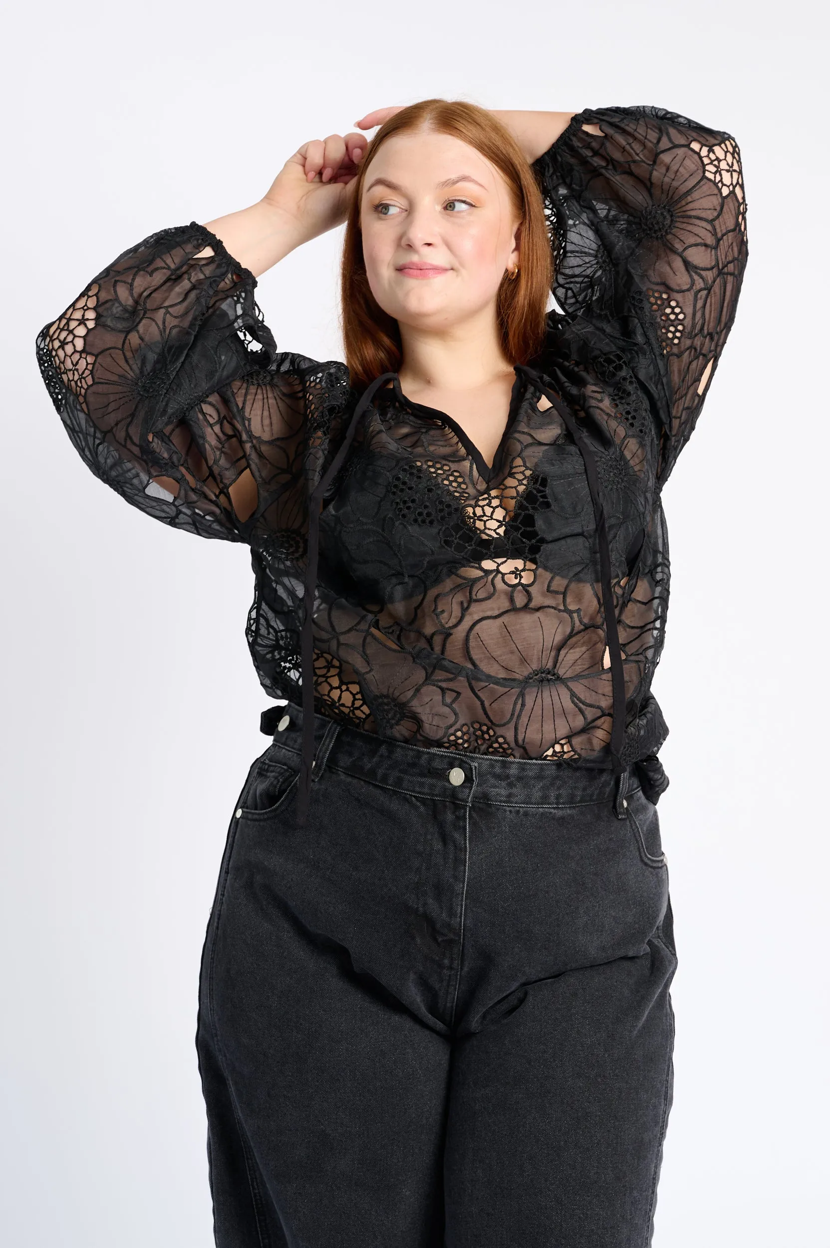 Comfortable Chic Tunic Blouse in Embroidered Organza