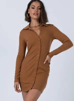 Downtown Mini Dress Brown Matte-finish cut out