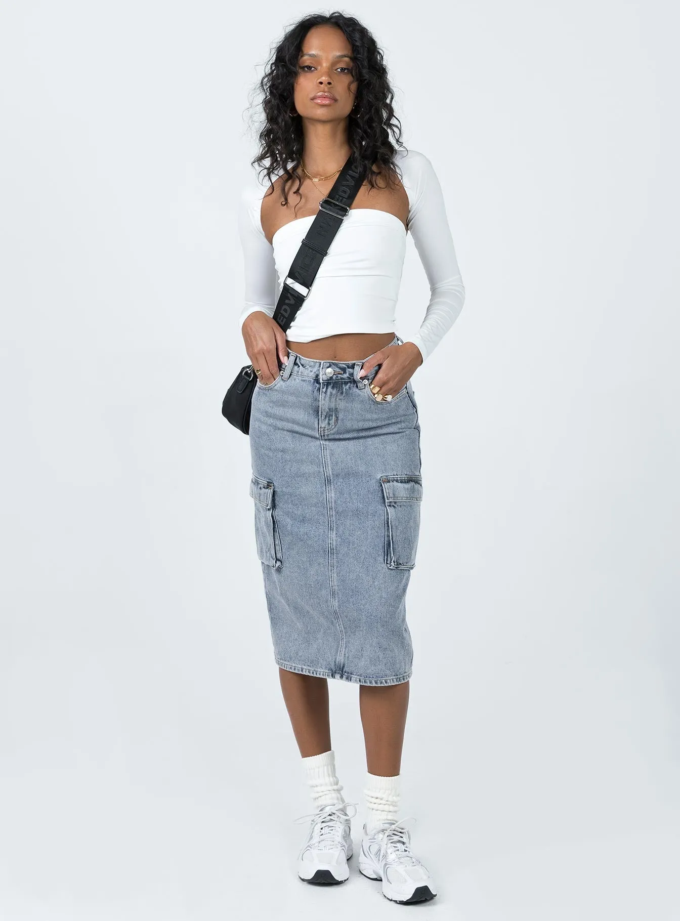 All Season Detail Focus Ariaahs Cargo Midi Skirt Denim