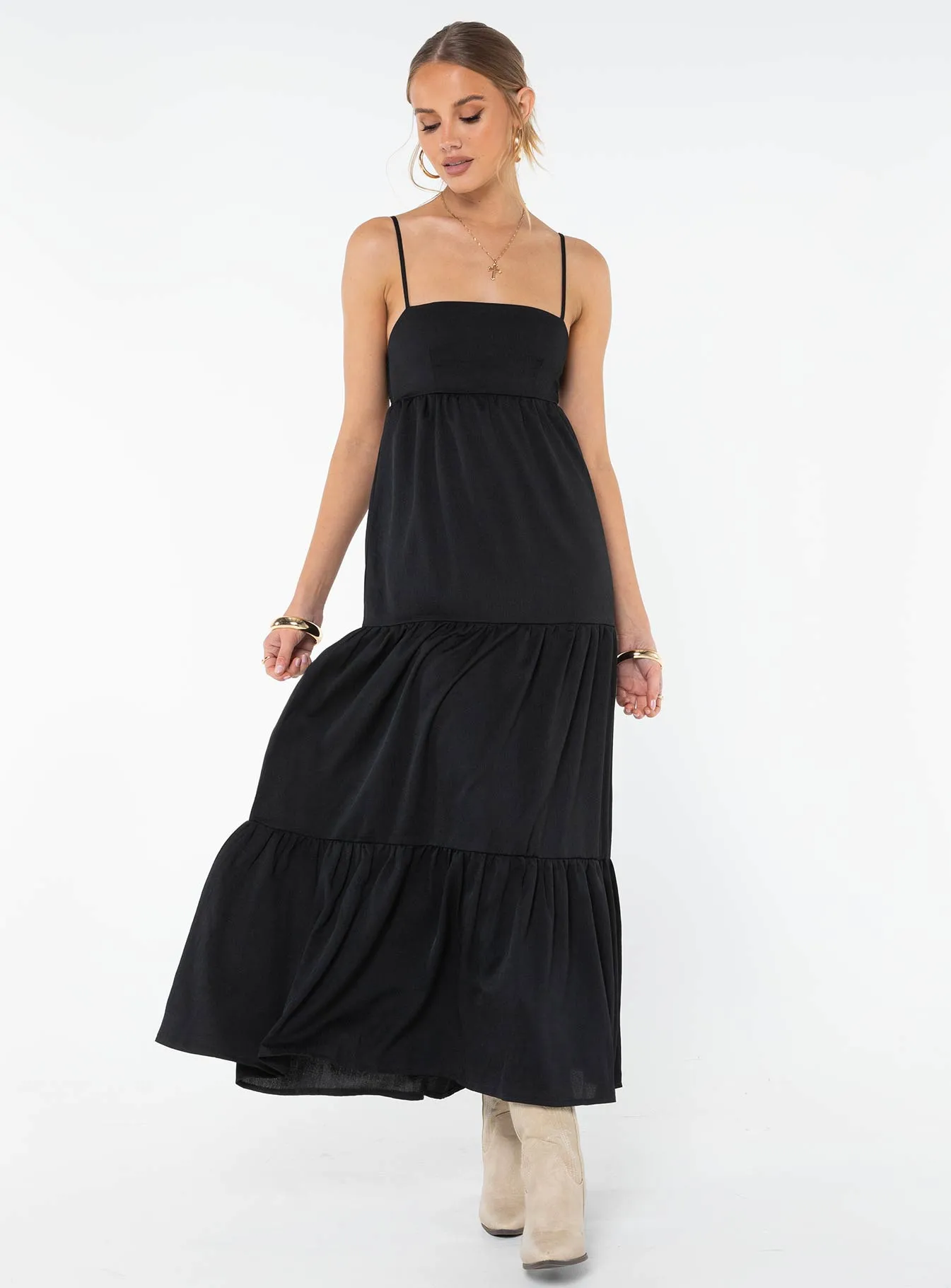 Dunster Maxi Dress Black Spring Flow Breathable fabric