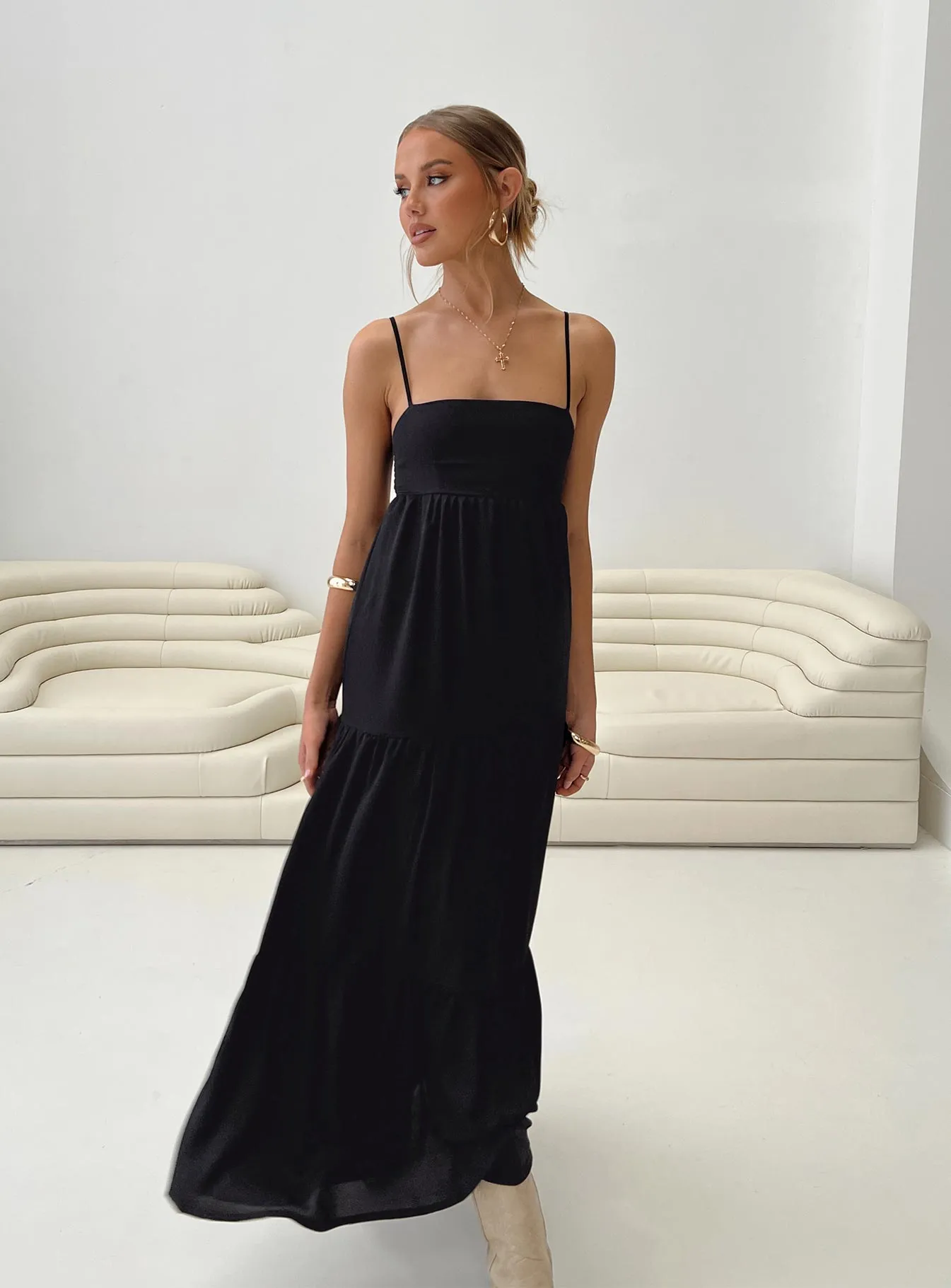 Dunster Maxi Dress Black Garden Fresh Nordic Plain