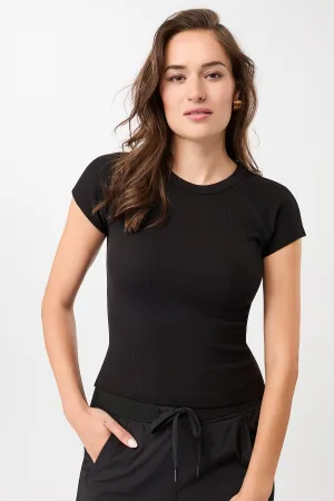 SoftenedNeckline Slim Fit Ribbed Tee - Black, GOTS