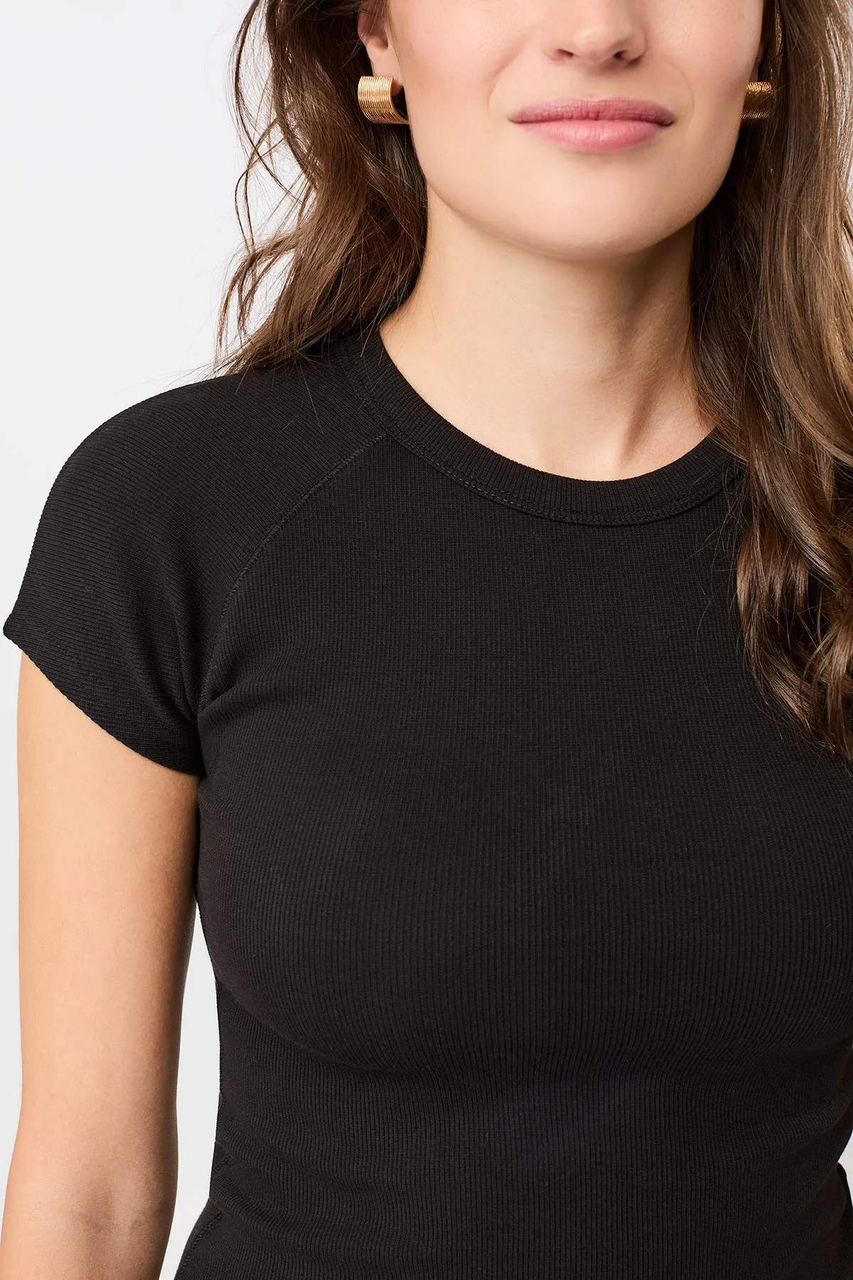Slim Fit Ribbed Tee - Black, GOTS Bright Color Comfort Fit Design