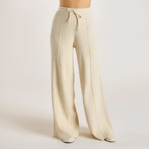 Recycled Polyester Wide Leg Knitted Pants - Cream