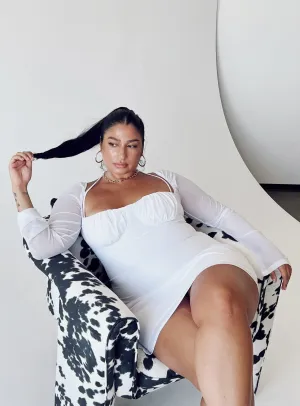 Dyer Sheer Sleeve Mini Dress White Curve Lounge Feel