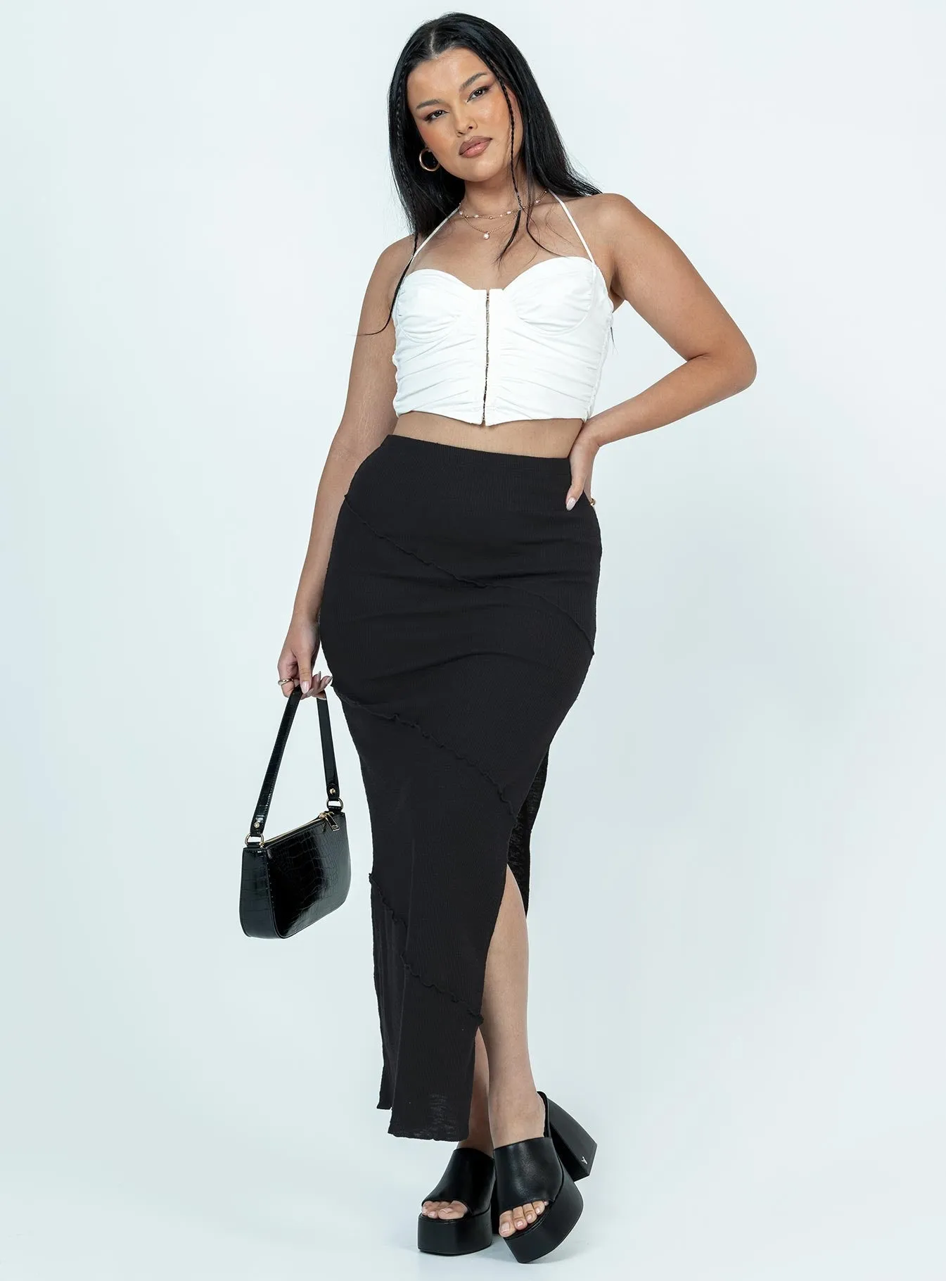 Tiered Design Oscar Split Maxi Skirt Black