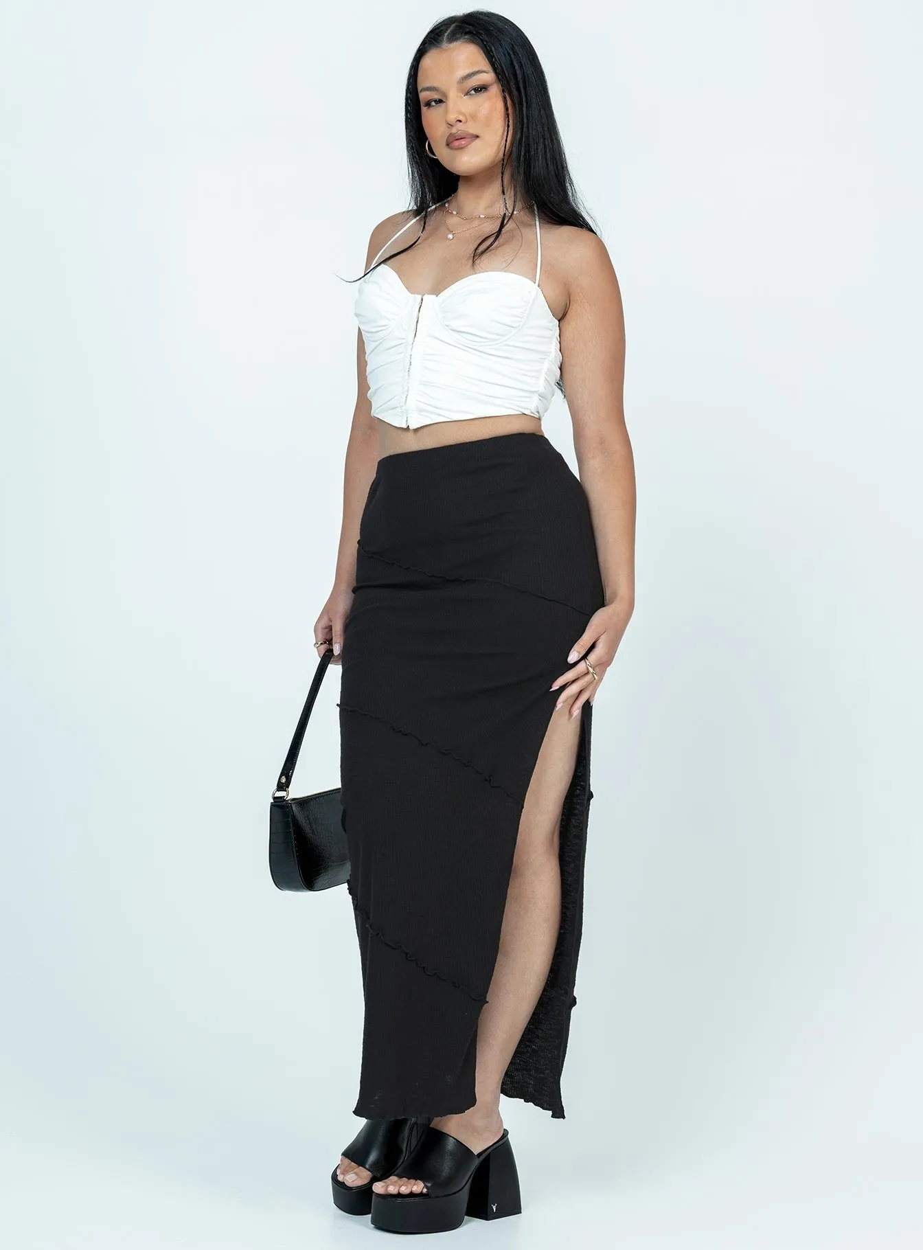 Subtle Finish Statement Fashion Oscar Split Maxi Skirt Black
