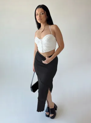 Oscar Split Maxi Skirt Black Geometric Print Fashion Detail