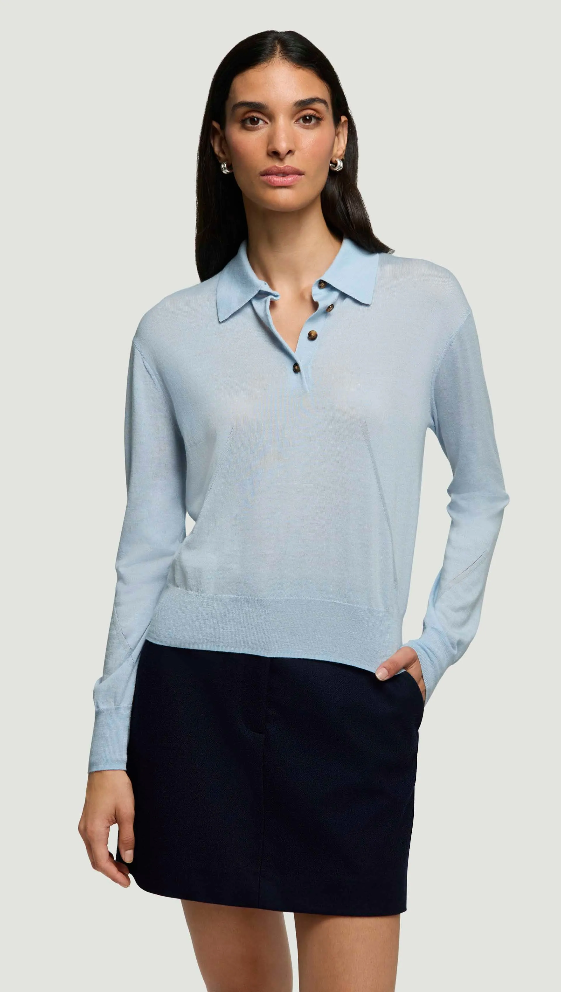 Fine Polo in Merino Silk | Light Blue Easy Draping