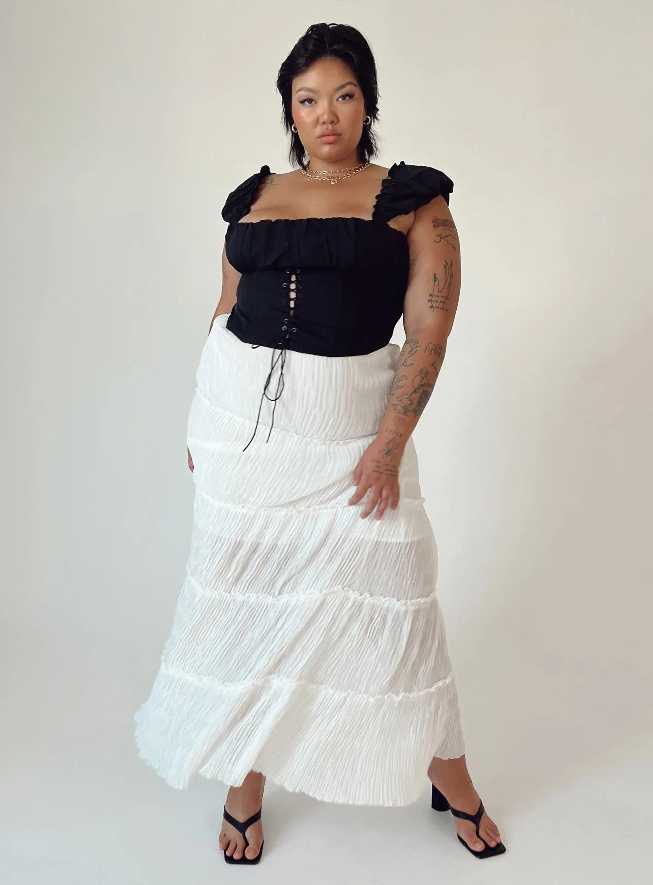 Seamless Finish Smart Casual Sun Down Mid Rise Maxi Skirt Curve White
