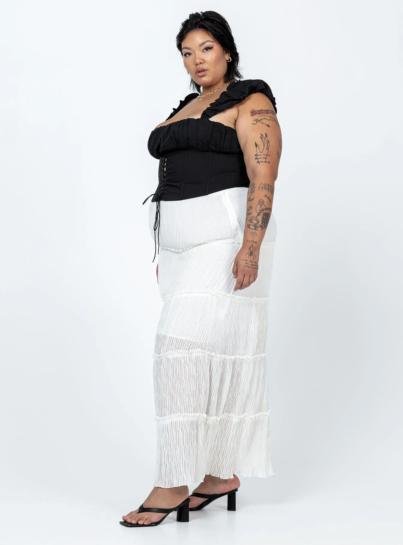 Polished Touch Sun Down Mid Rise Maxi Skirt Curve White