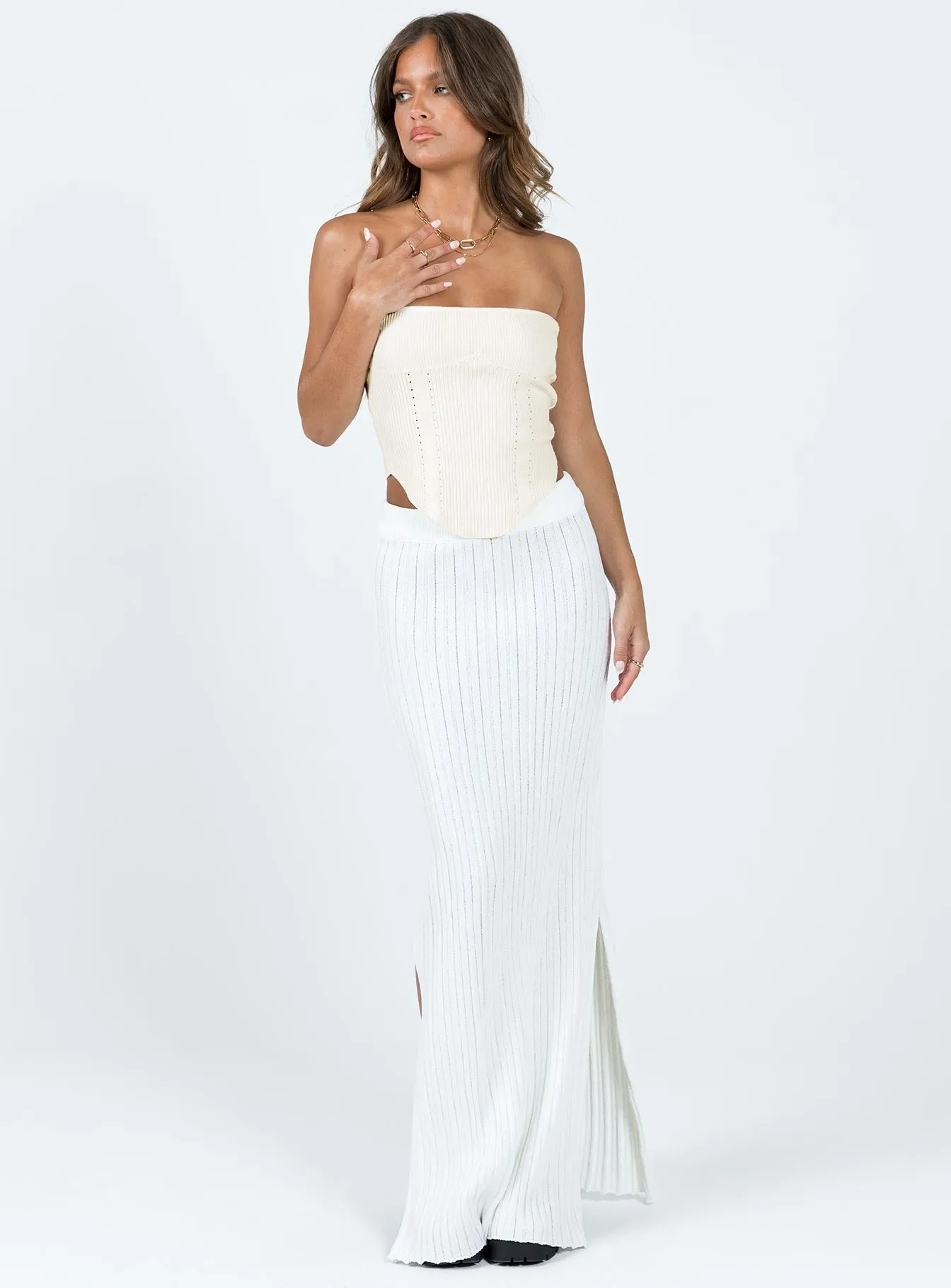 Santorini Knit Maxi Skirt White Mood Outfitboard