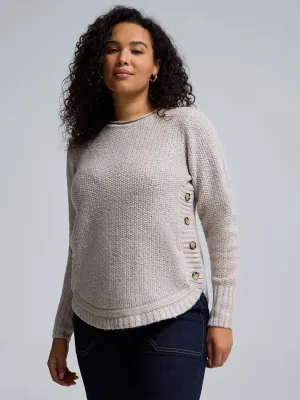 Layered Collar Option Button-Detail Rounded Hem Sweater