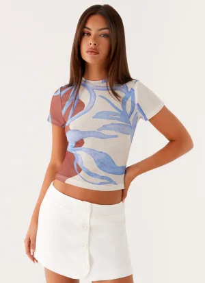 Set In Sleeve Late Night Mesh Baby Tee - Bloom Wave Print