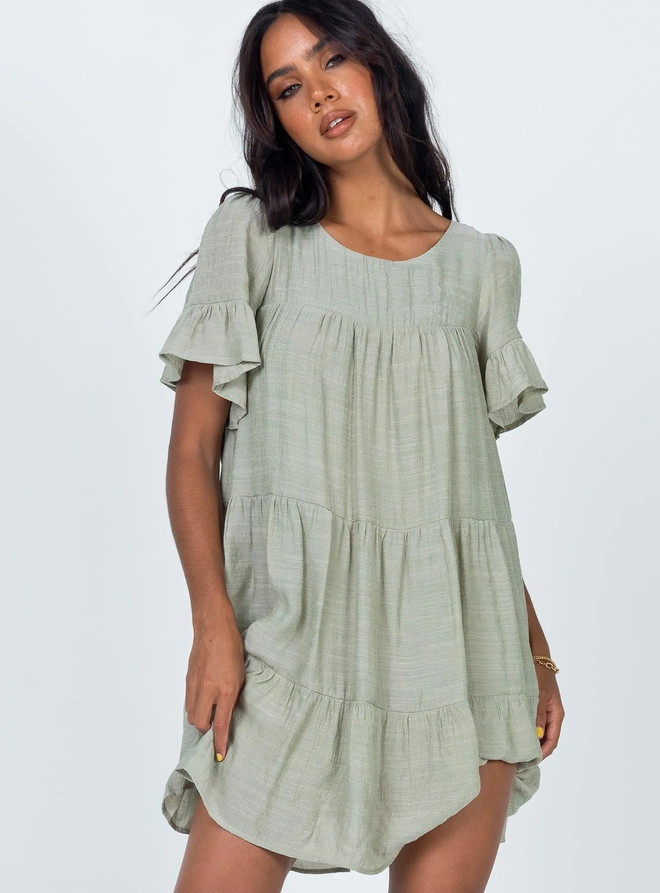 Fashionable Comfort Wear Flattering Design Miami Mini Dress Sage