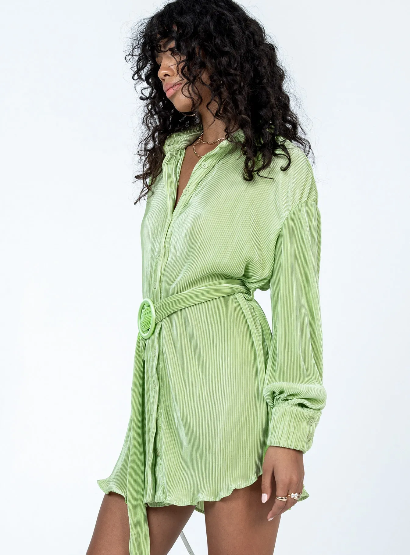 Edena Mini Dress Green Silky Shine Cozy Tones