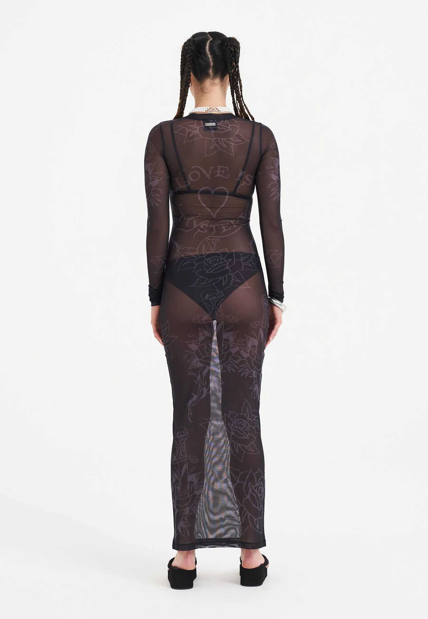 Layered Look Womens Love Is Mystery Mesh Dress - Black