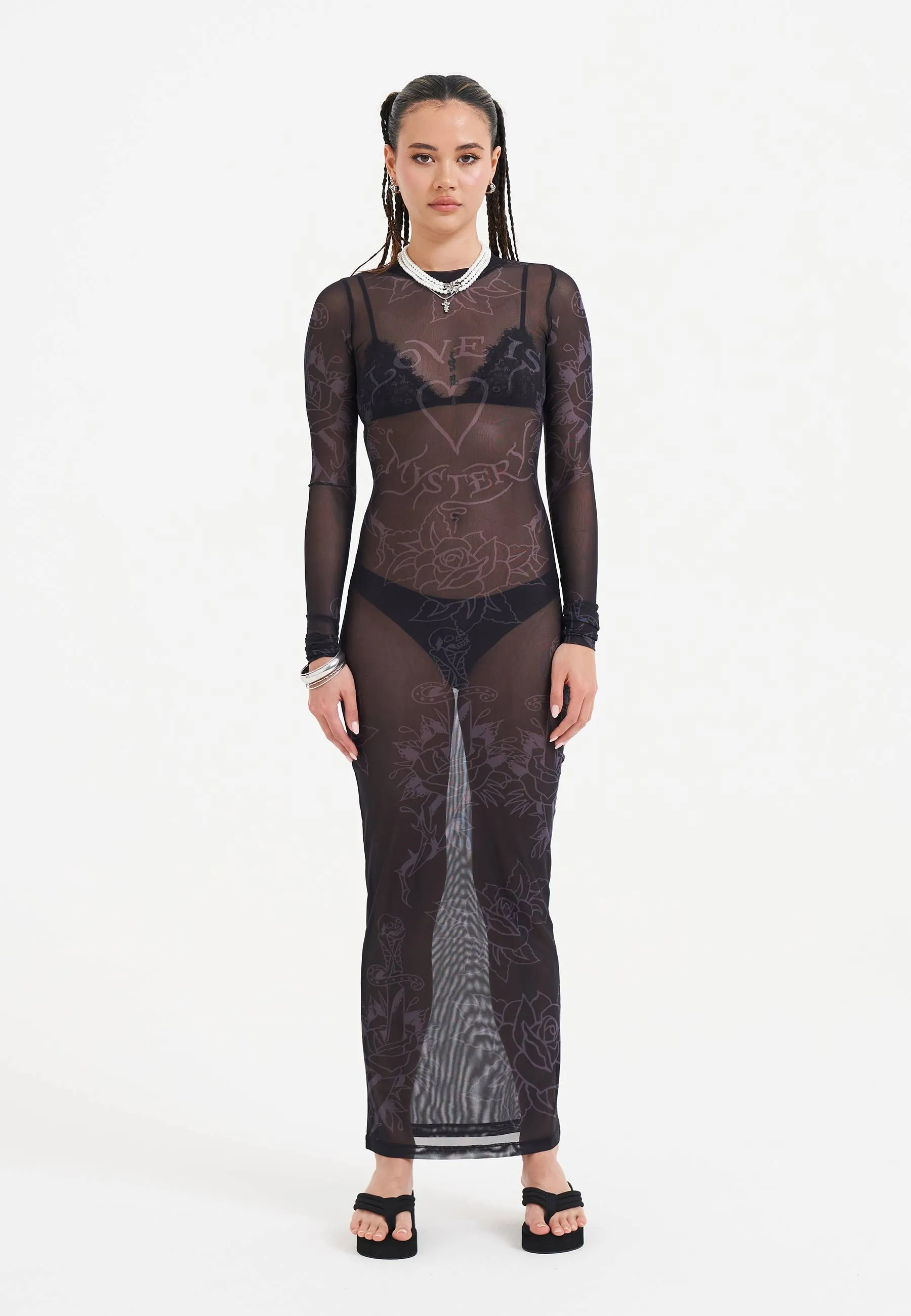 Womens Love Is Mystery Mesh Dress - Black All Day