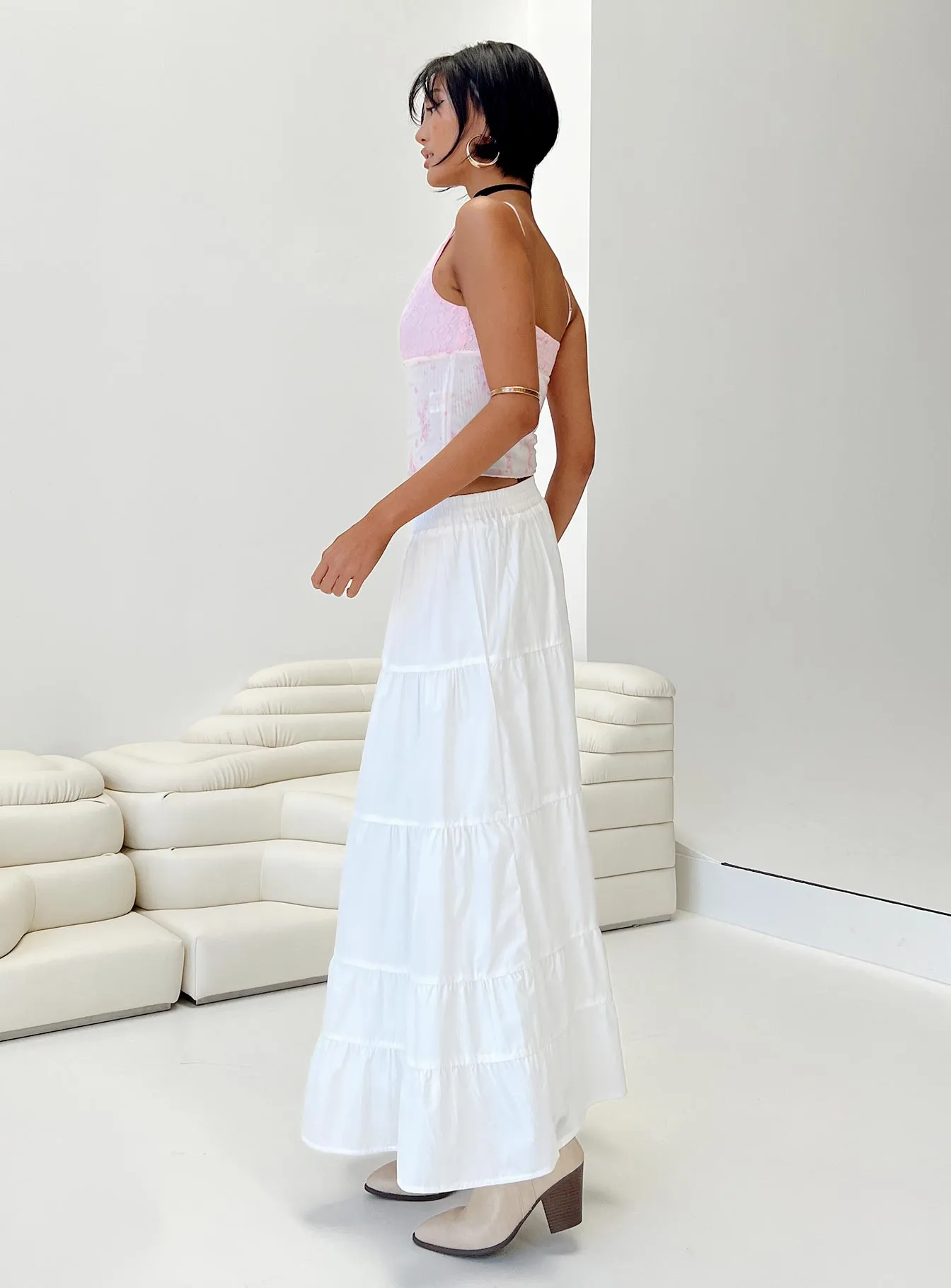 Garden Party Maxi Skirt White Textured Surface
