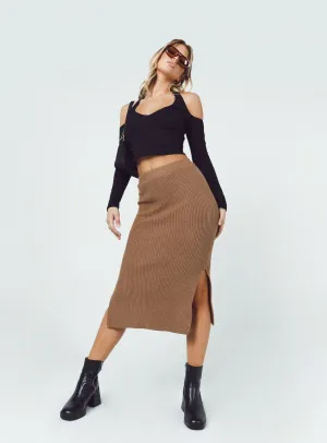 Tanna Midi Skirt Brown button detail