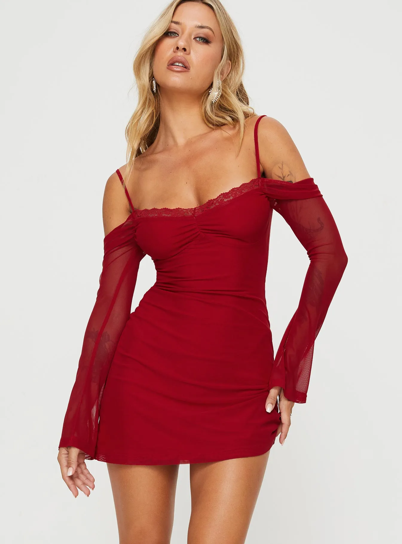 Edmone Long Sleeve Mini Dress Red Night Out