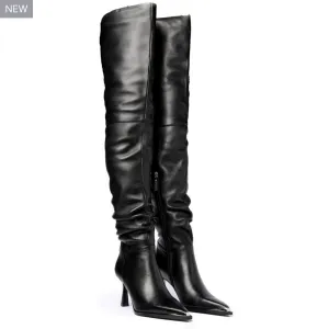 Sienna Boot Black Elegant Slip-On Heels Ankle Strap Shoes