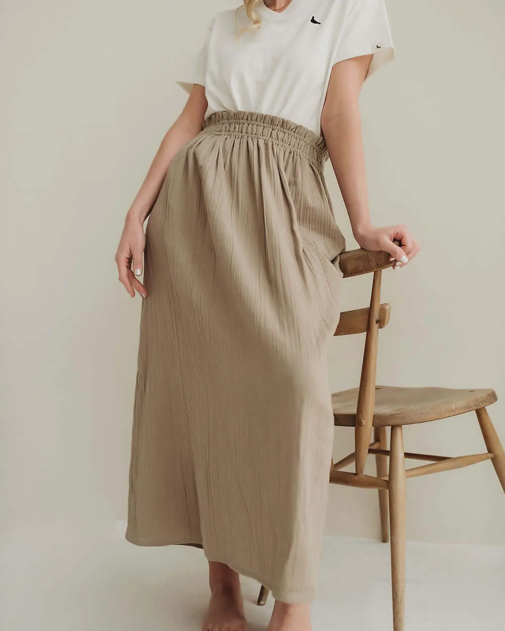 Anna Beige Multifunctional Maxi Skirt Outfit Shot
