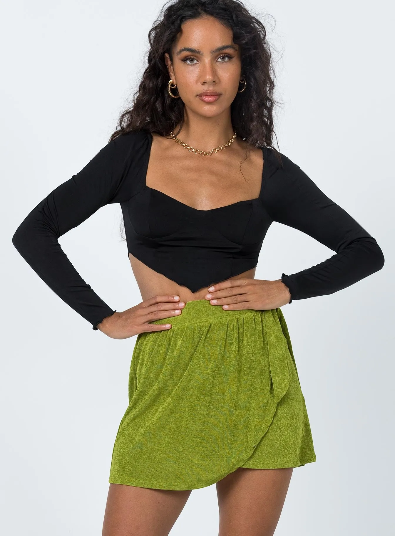 Eithan Mini Skirt Green Ventilated Slits