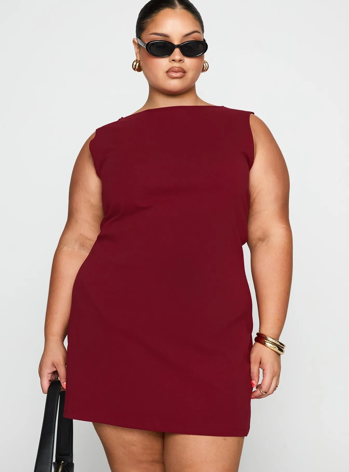Zimmie Mini Dress Burgundy Curve Luxe Fabric