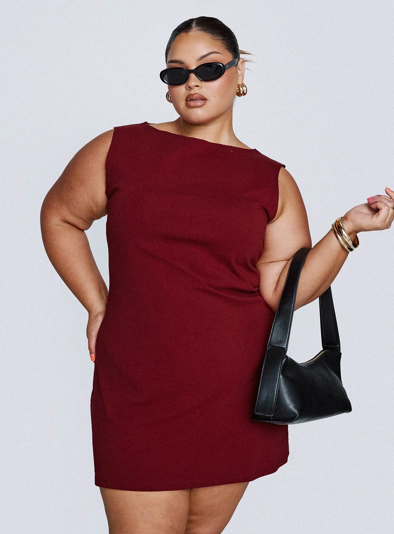 Zimmie Mini Dress Burgundy Curve Back-Pocket