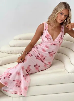 Maysa Floral Maxi Dress Pink Sleek Texture