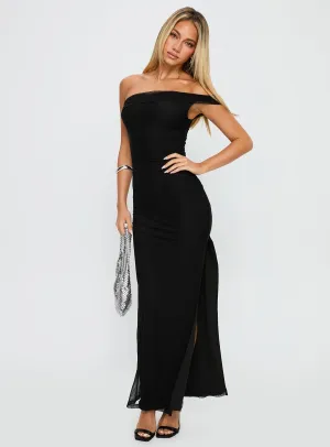 Technique Off The Shoulder Maxi Dress Black Flawless Waistband Fit Dance-Party