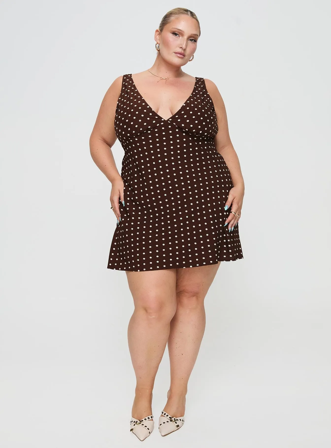 Nellie Mini Dress Brown Polka Dot Curve Clean Touch