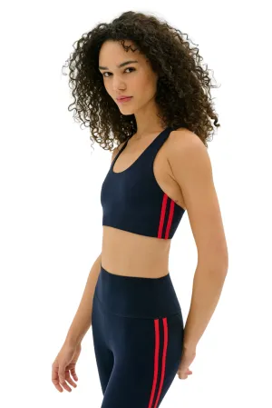 Racerback Style Thermal seams Ella Airweight Bra, Indigo/Pirate Red