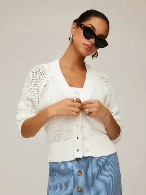 Ellen Crochet Cardigan Sweater Anti Static Finish Elastic hem