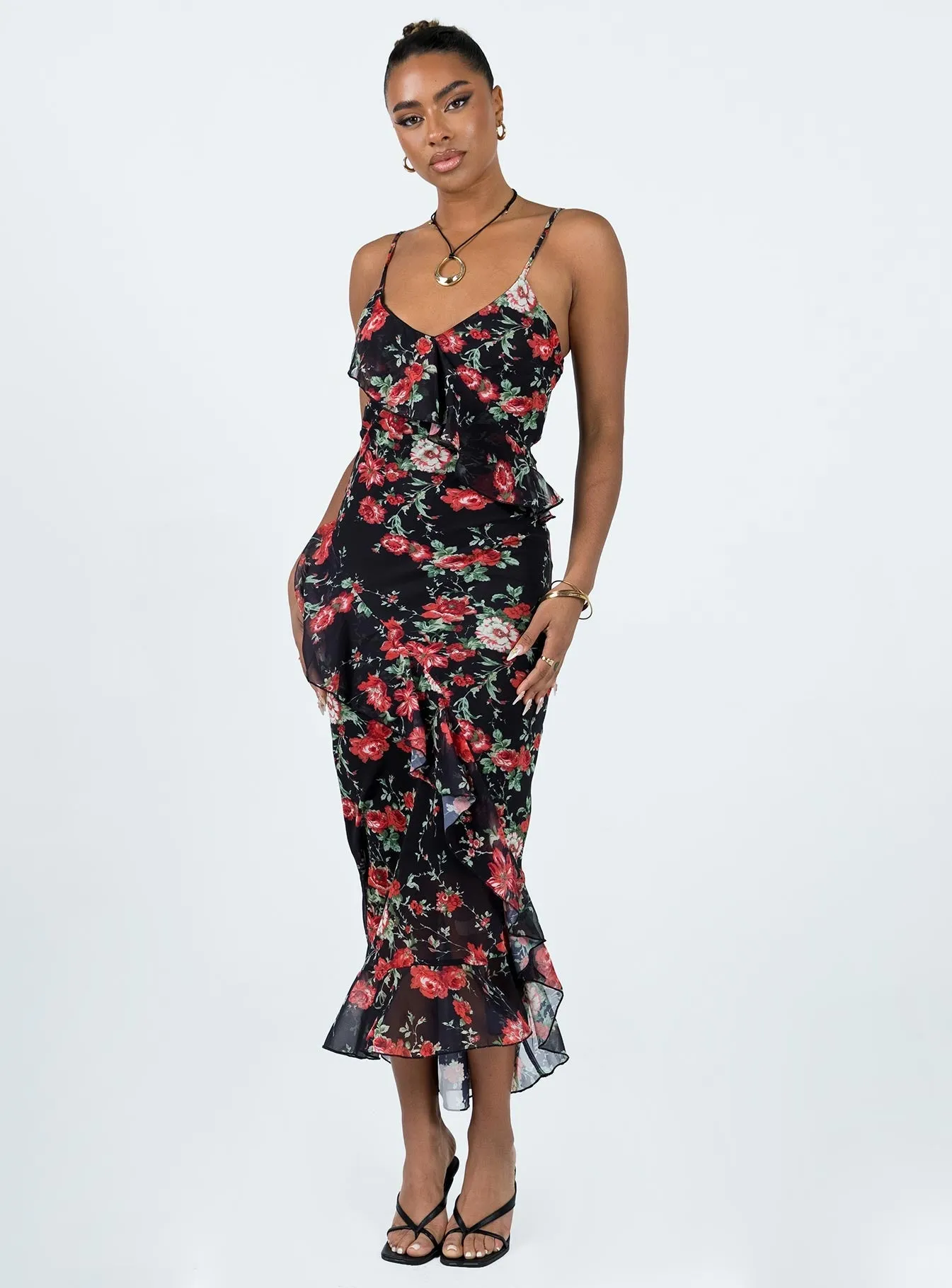 Ellian Maxi Dress Black / Multi Fitted Base Fall Inspired