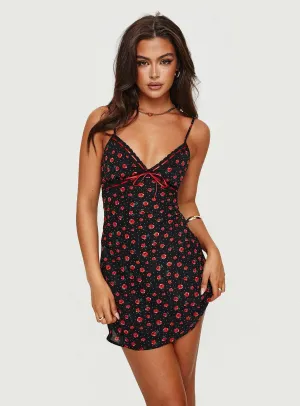 Flattering Cut Wear Karena Mini Dress Black / Red Floral