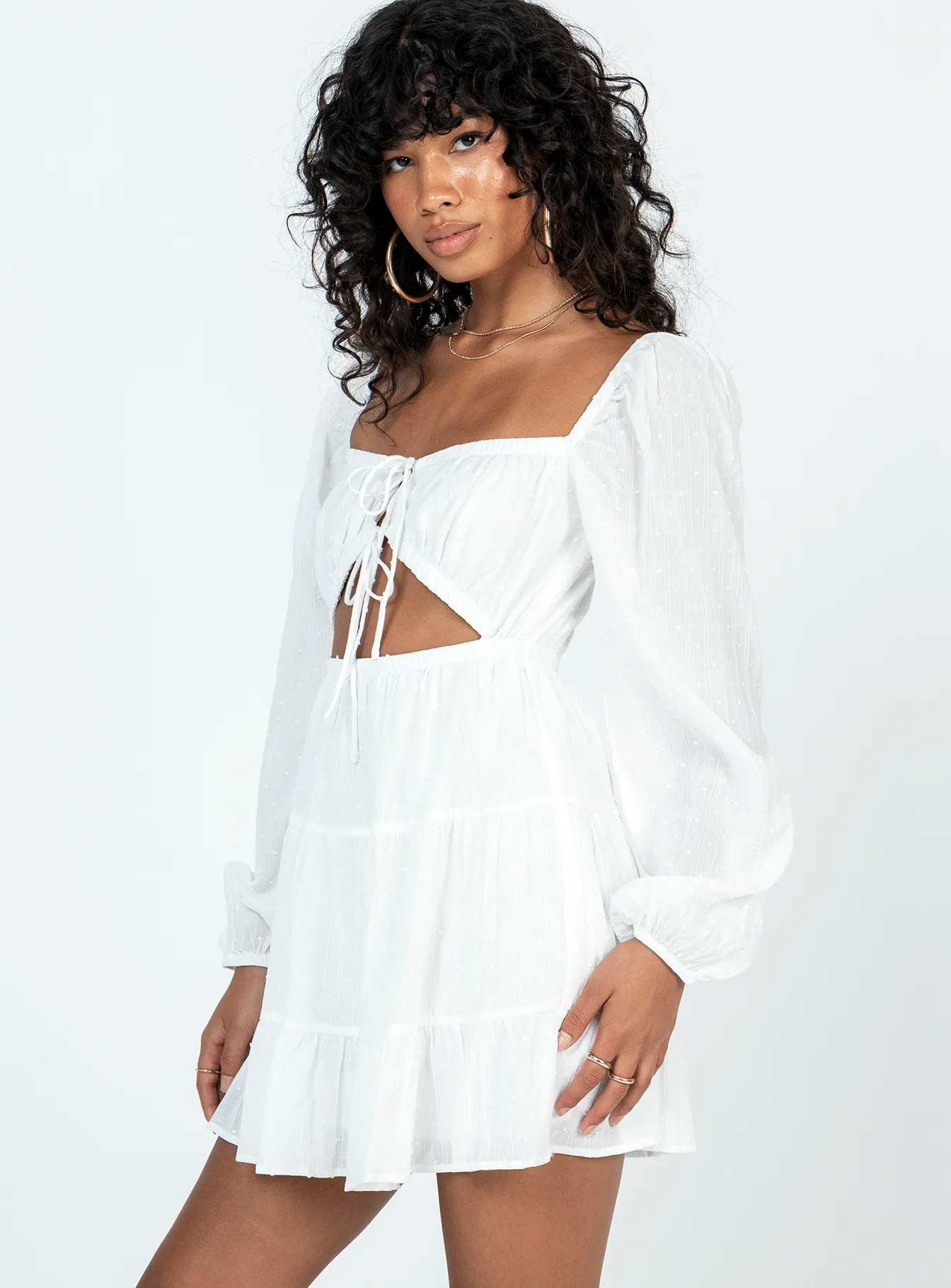 Emelia Mini Dress White Embroidered-Detail