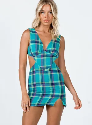 Sophisticated Waist Fit Emeri Mini Dress Green Check