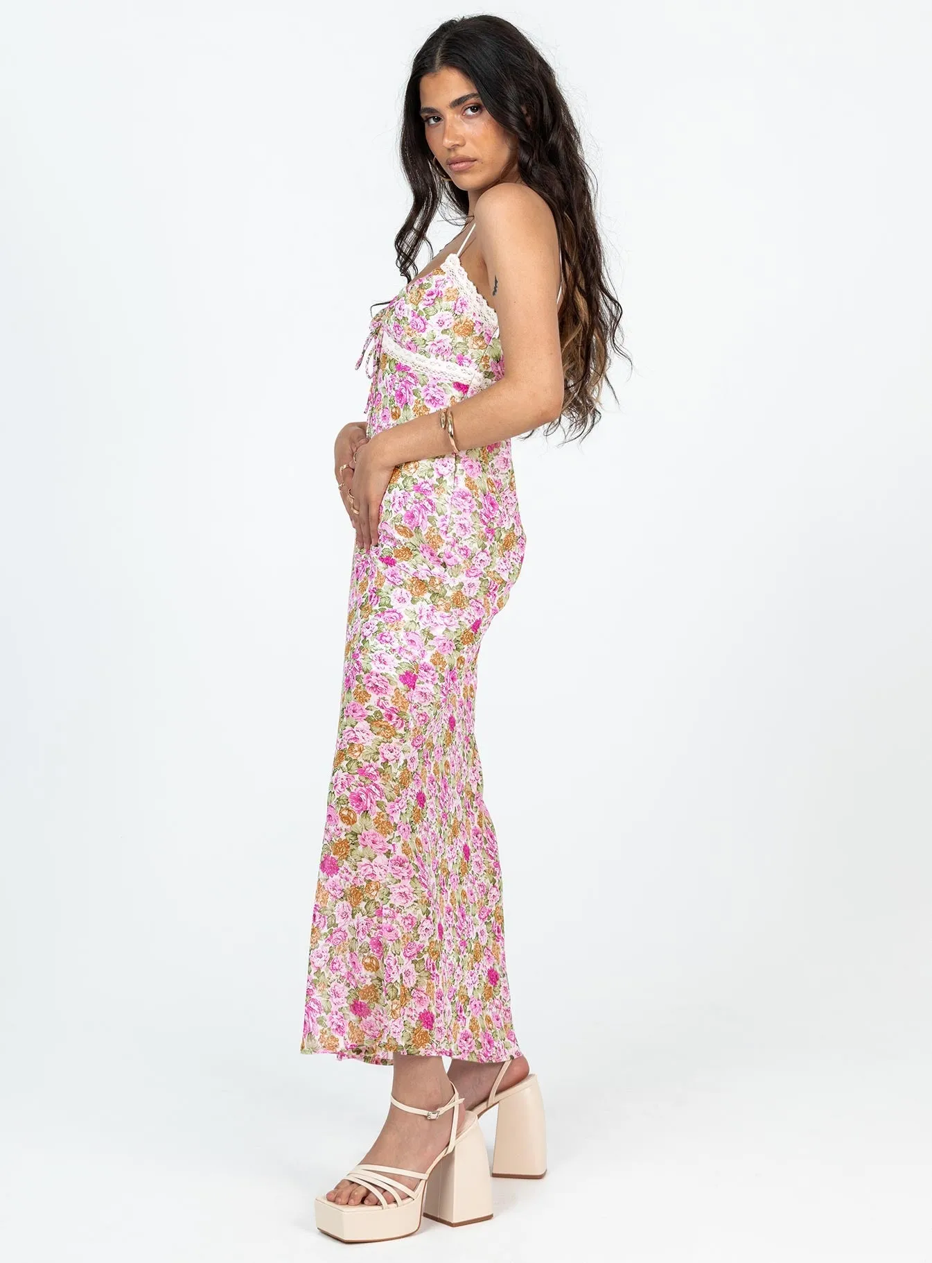 Unique Print Relax Draping Emily Maxi Dress Pink Floral Petite