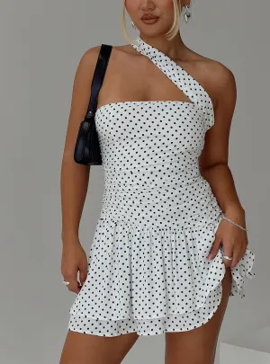 Escapades One Shoulder Mini Dress White / Black Polka Quick Look